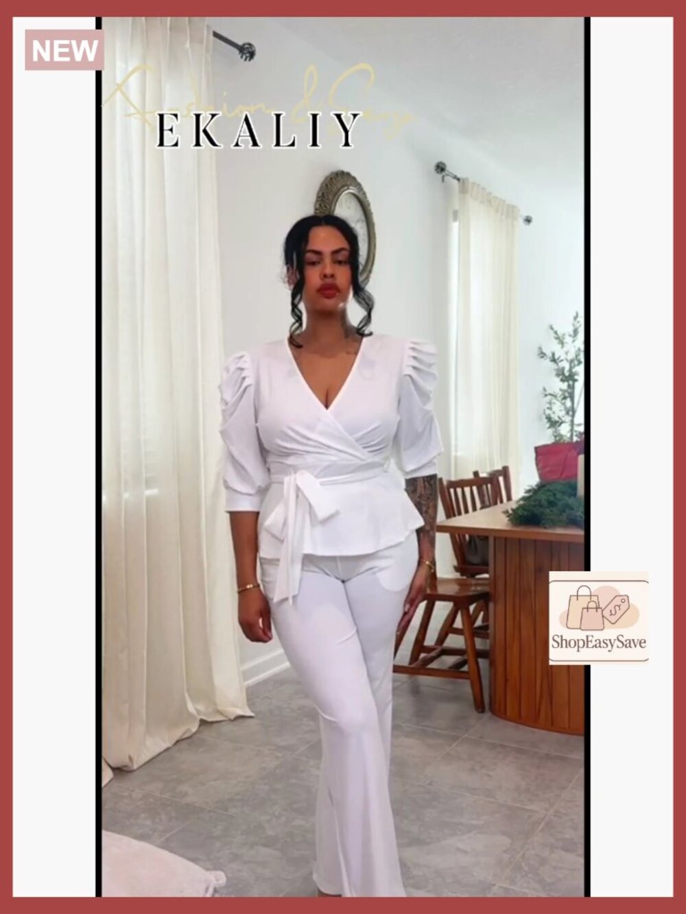Dressy 2 Piece Pant Set Ruffle Top Wide Leg Business Pantsuits Fall Outfits - Picture 7 of 7